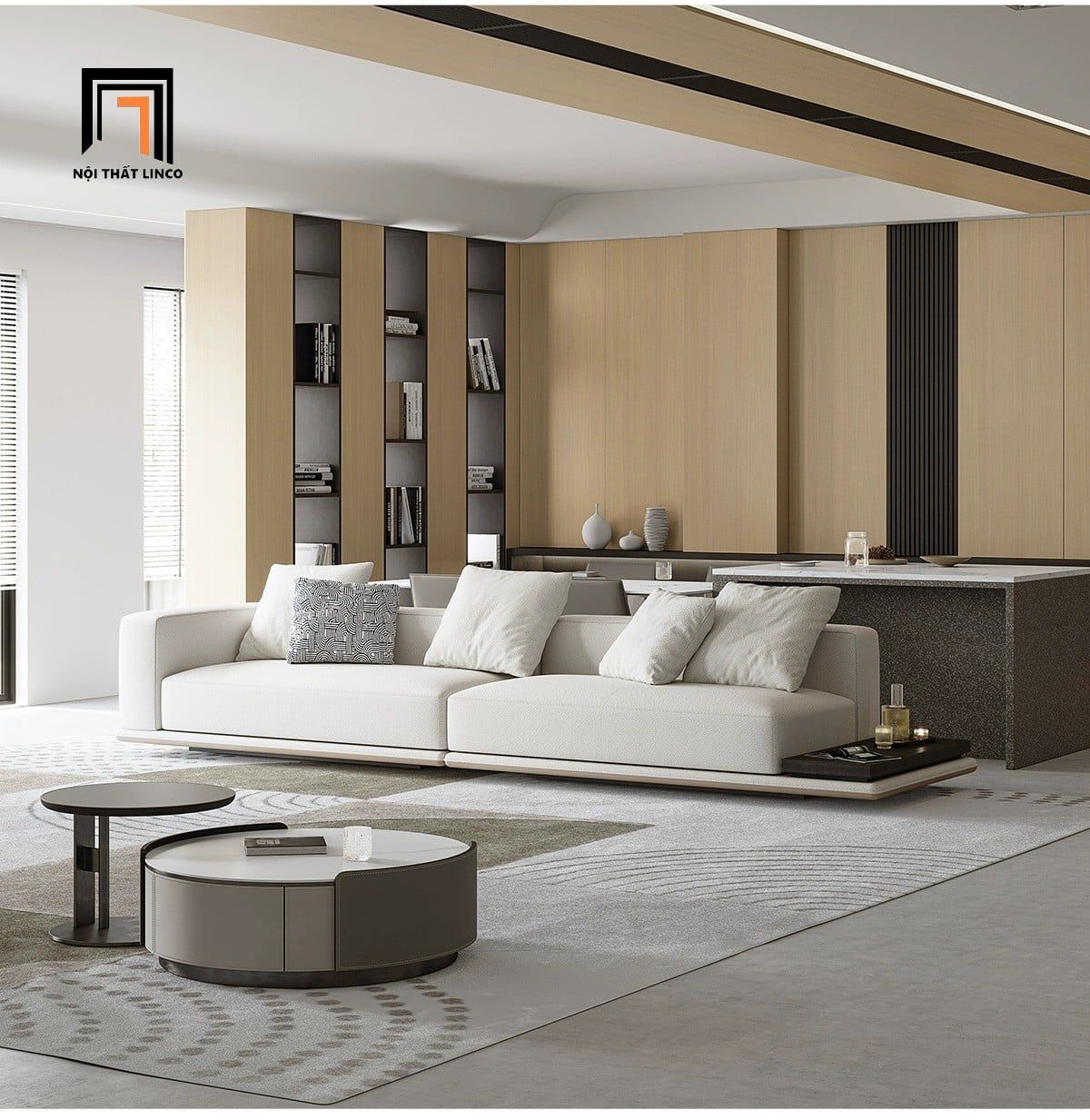  Ghế sofa văng nỉ xám trắng BHQ63 Caplin dài 2m6 sang trọng 