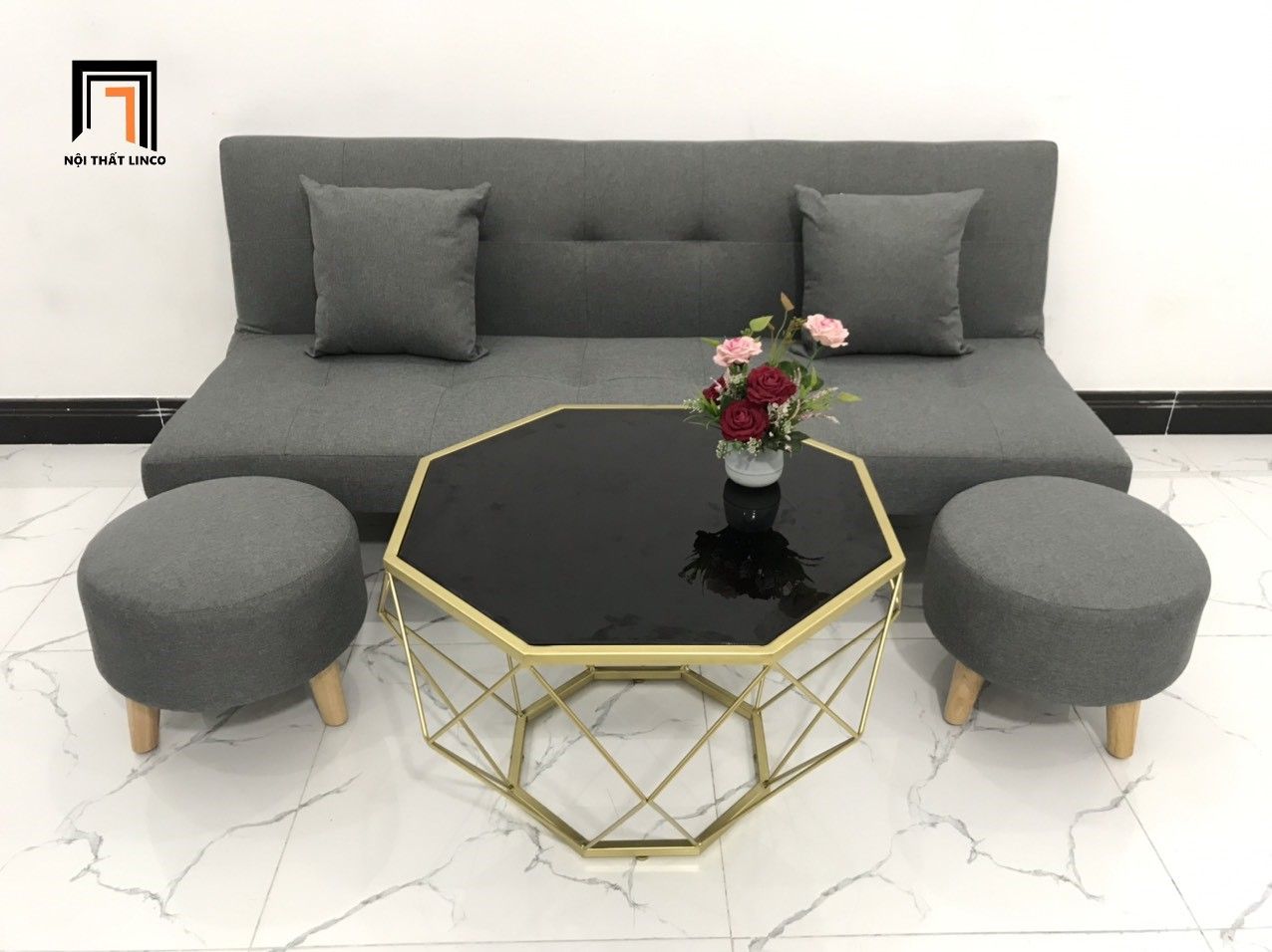  Bộ ghế sofa giường đa năng GBL1 xám lông chuột dài 1m7 