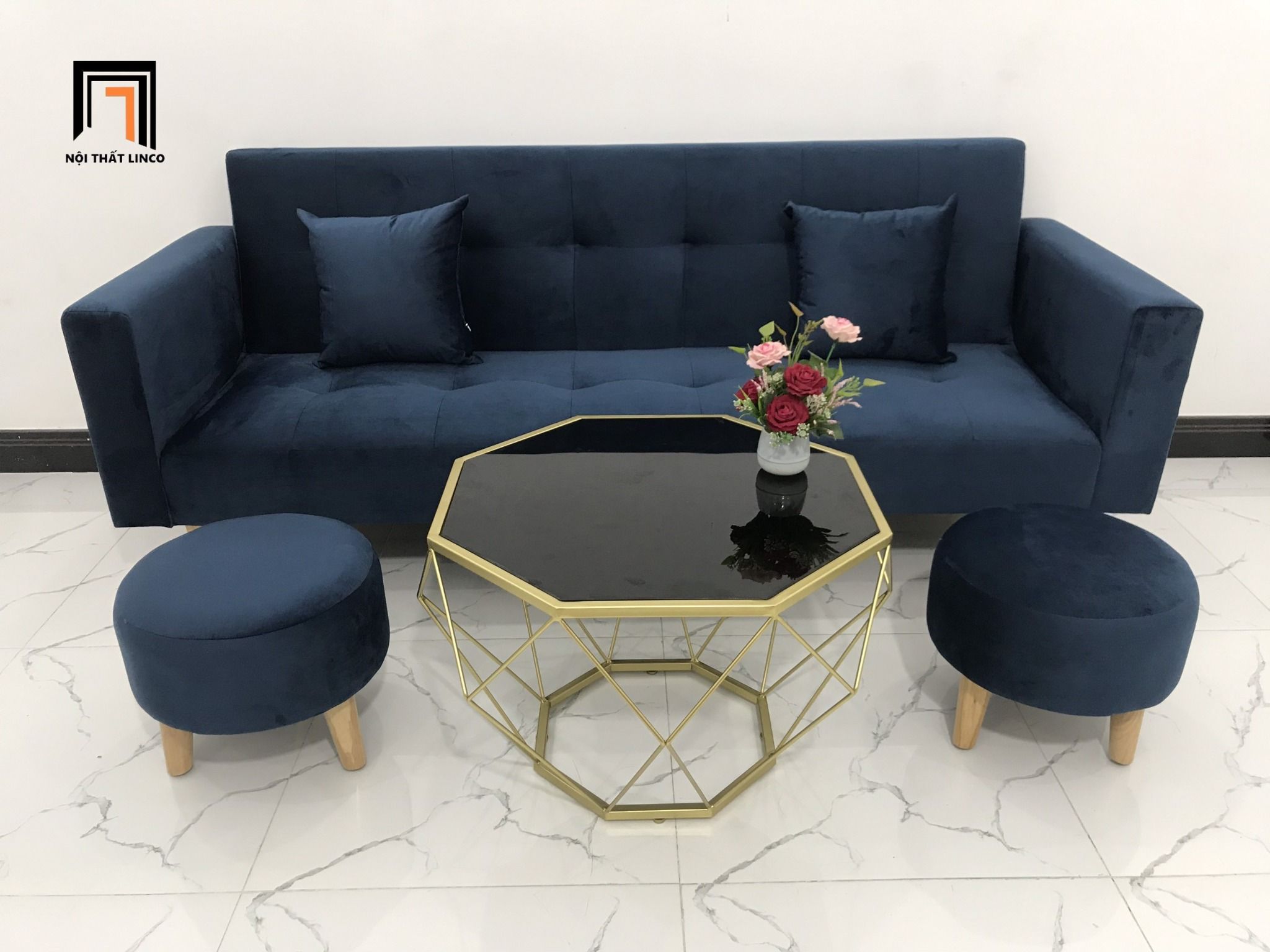  Bộ ghế sofa giường GBL2 2m thông minh xanh đậm vải nhung 