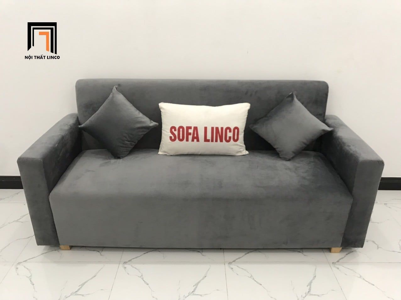  Bộ ghế sofa băng dài 1m9 BL4 Pakita vải nhung màu xám đen 