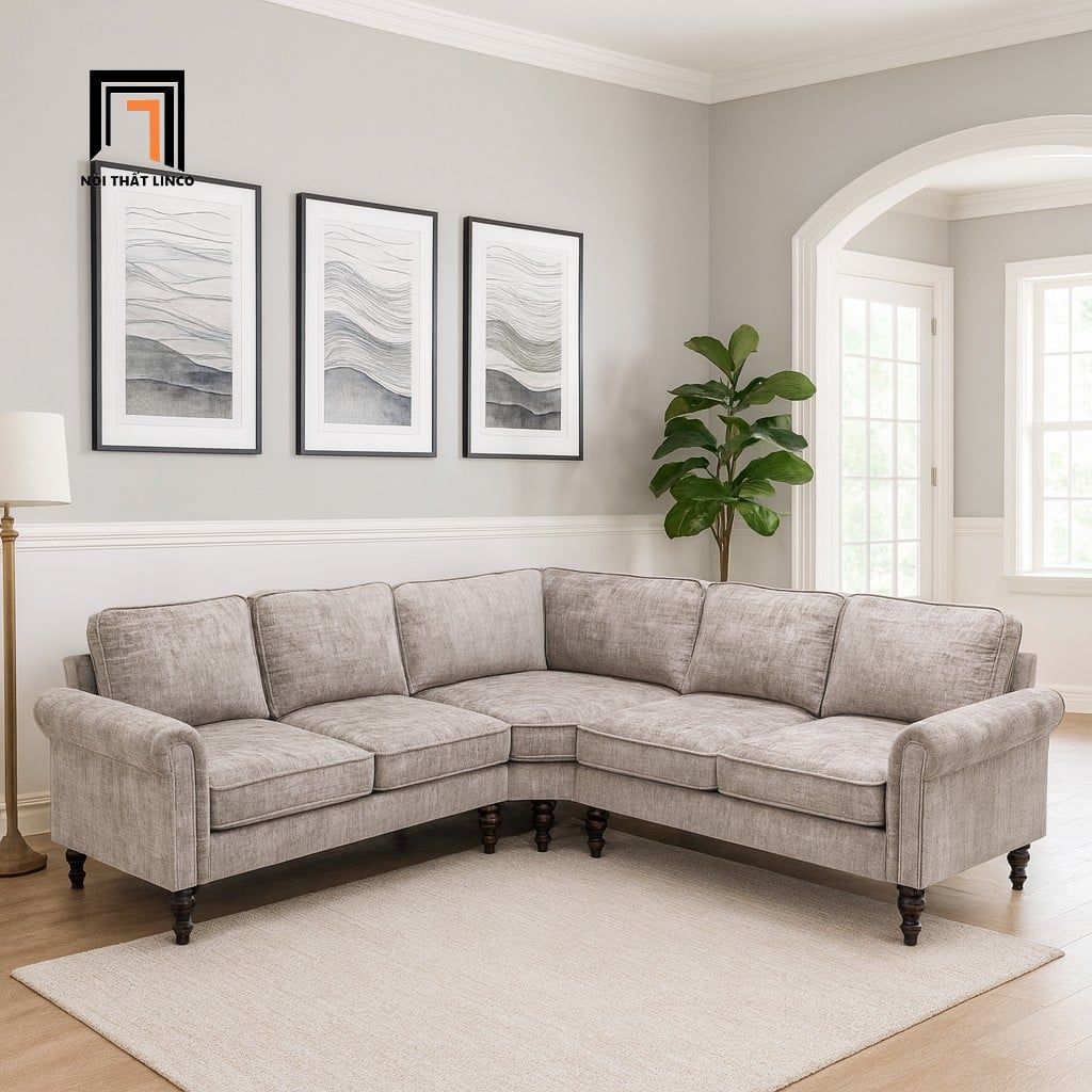  Bộ ghế sofa góc sang trọng 2m4 x 2m4 GT68 Winston vải nỉ 