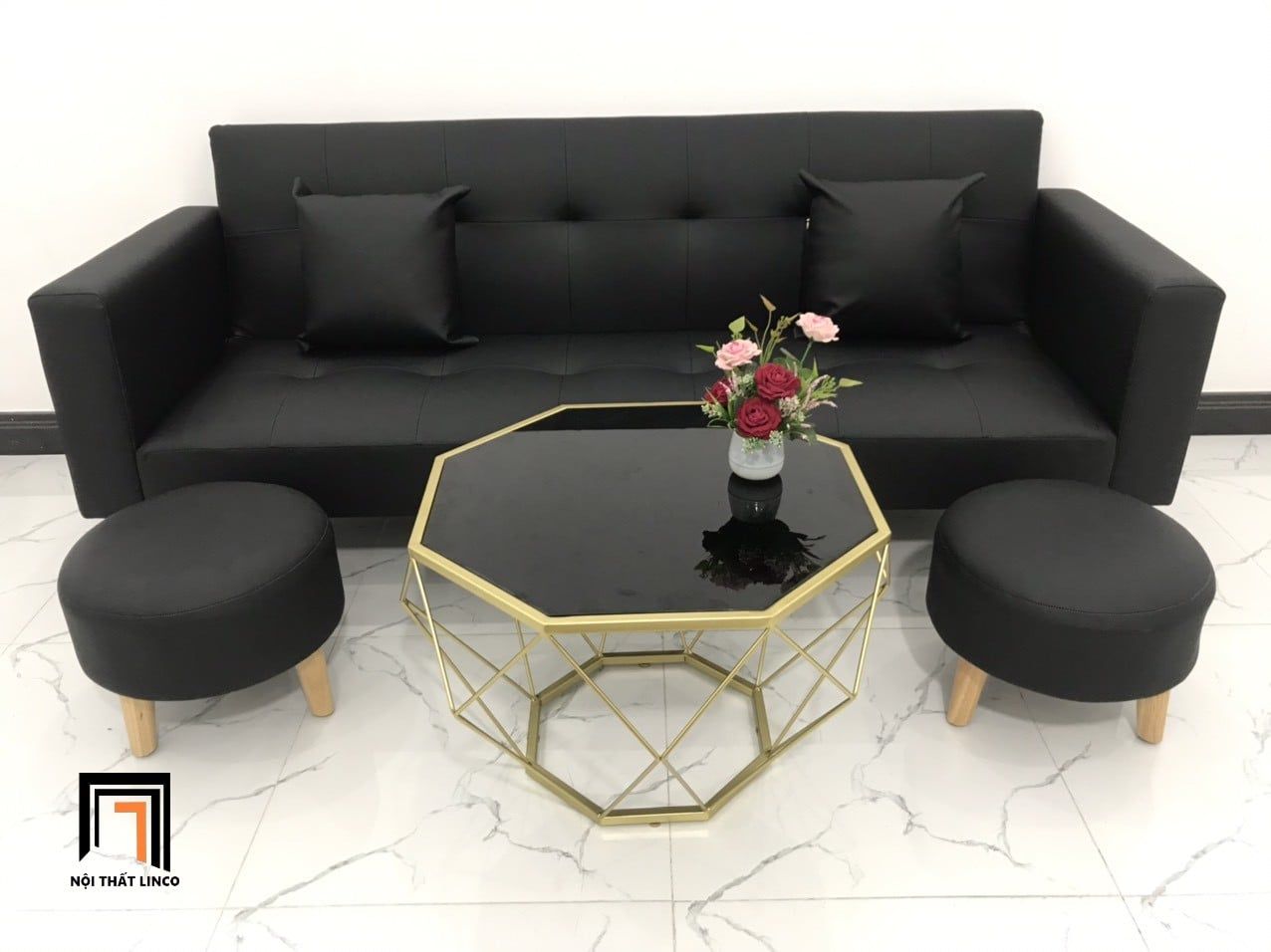  Bộ ghế sofa giường đa năng GBL2 2m giả da màu đen giá rẻ 