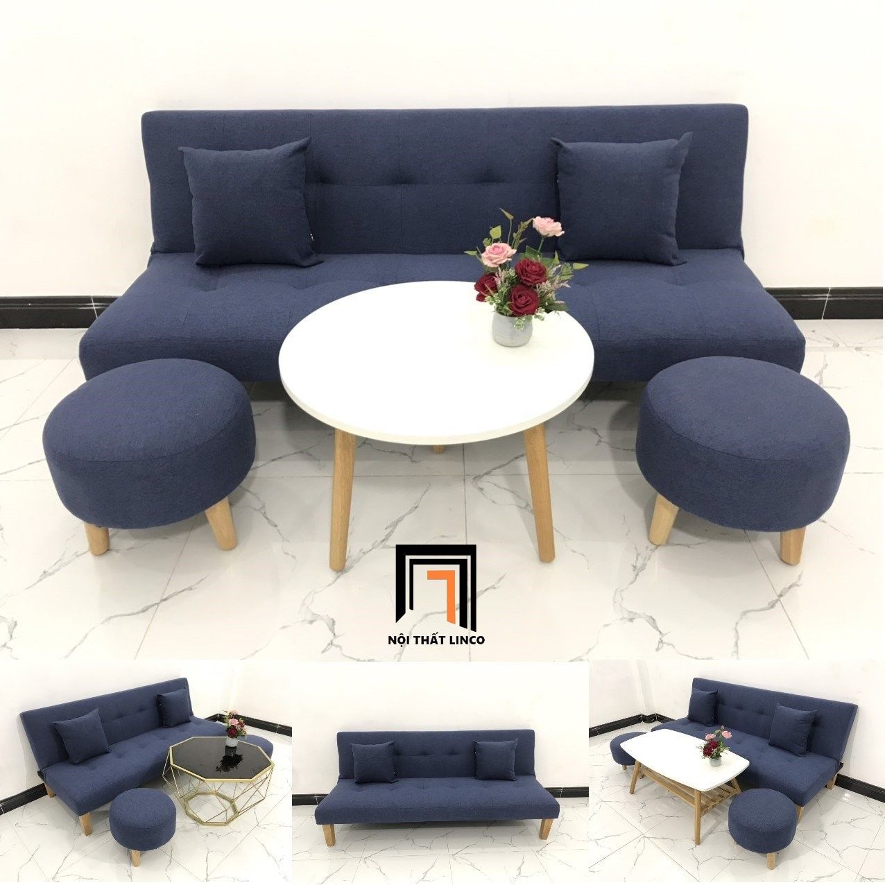  Bộ bàn ghế sofa giường xanh đậm GBL1 dài 1m72 cho phòng nhỏ 