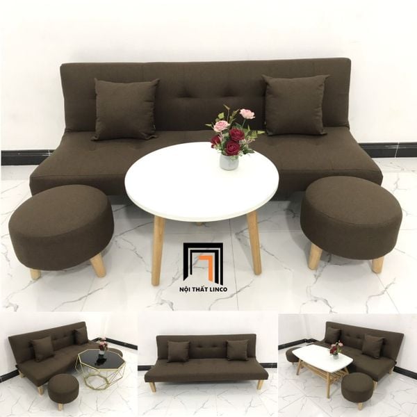 bộ ghế sofa giường nâu đậm