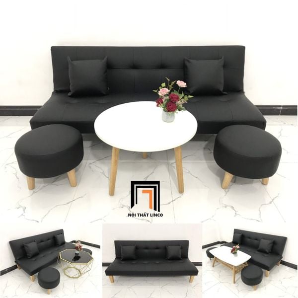 bộ ghế sofa da đen