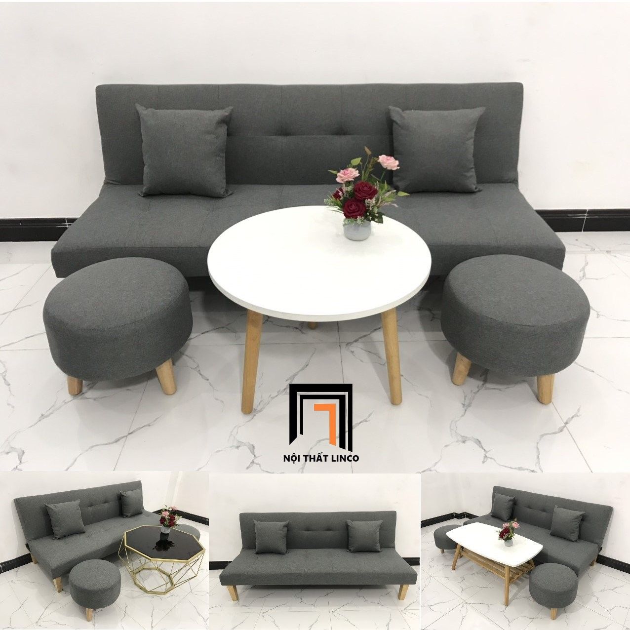  Bộ ghế sofa giường đa năng GBL1 xám lông chuột dài 1m7 