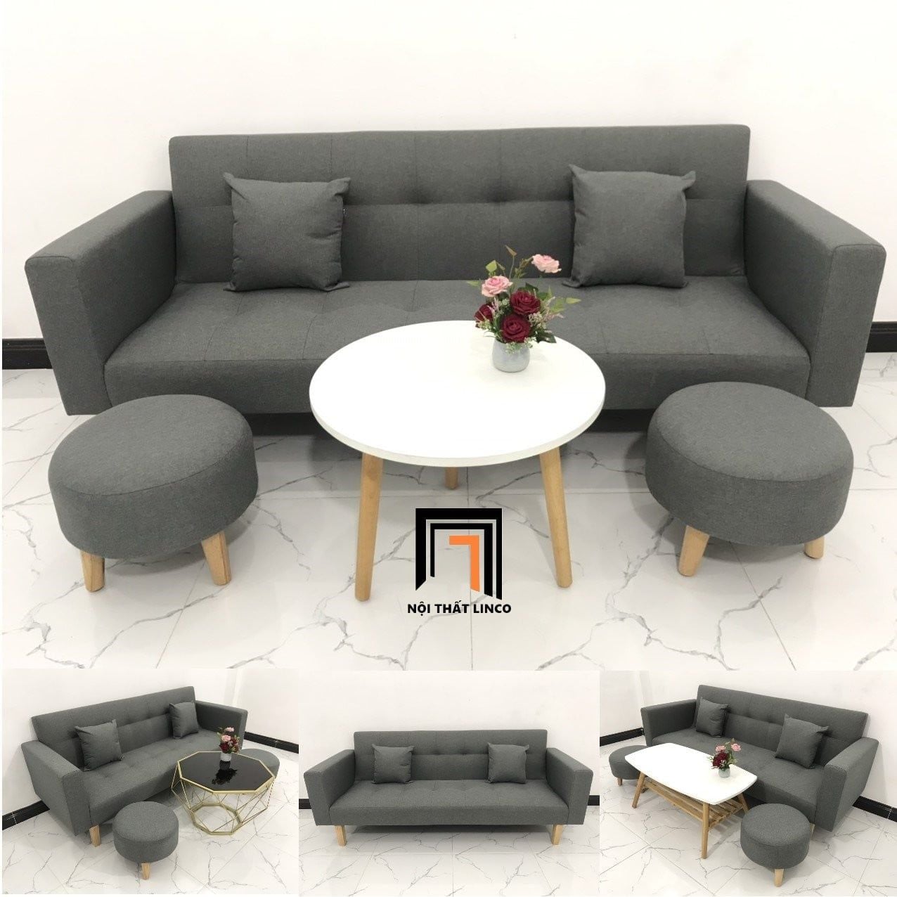  Bộ ghế sofa bật giường giá rẻ GBL2 xám đen dài 2m nhỏ gọn 