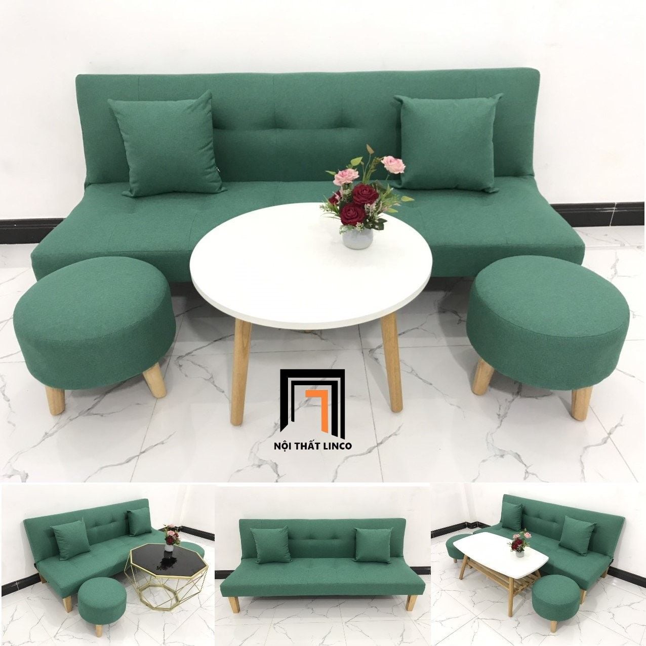  Bộ ghế sofa giường xanh ngọc GBL1 dài 1m72 cho phòng nhỏ 