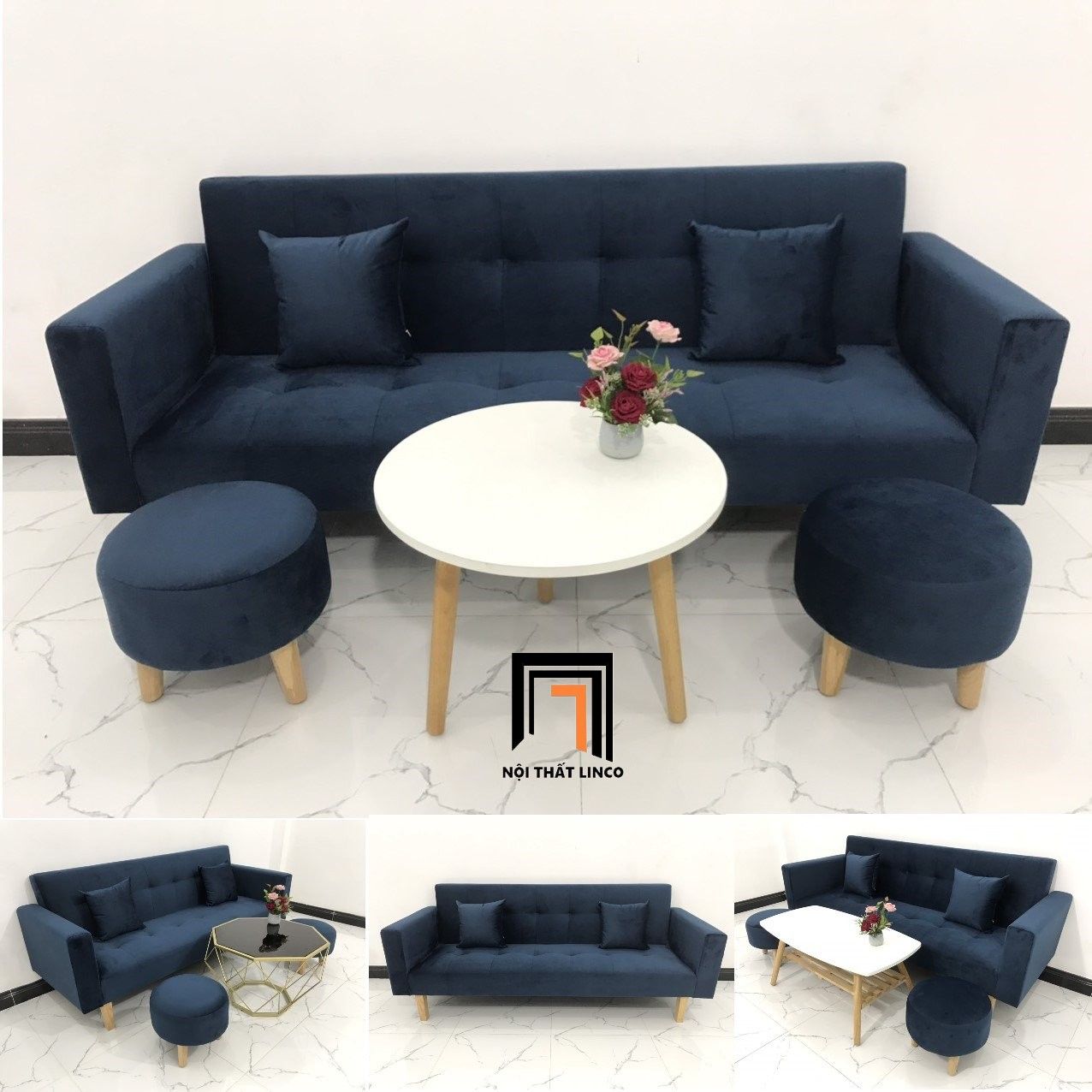 Bộ ghế sofa giường GBL2 2m thông minh xanh đậm vải nhung 