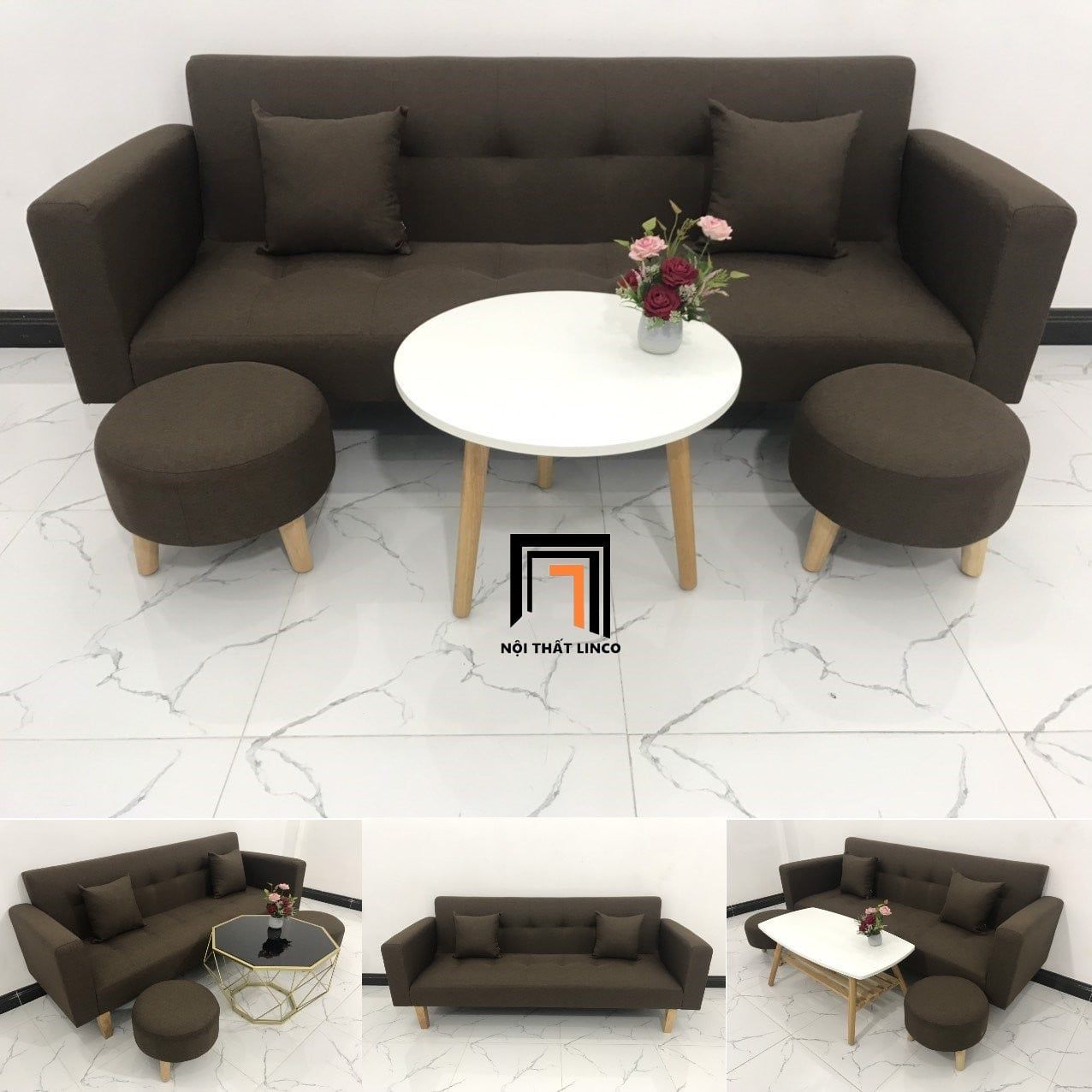  Bộ bàn ghế sofa bed đa năng GBL2 nâu đậm dài 2m phòng nhỏ 