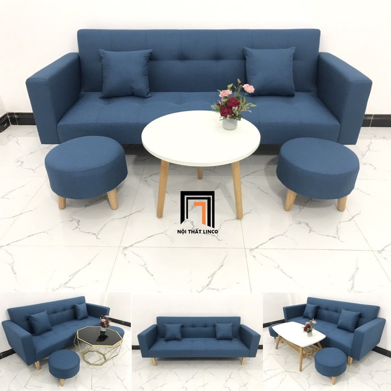  Bộ ghế sofa văng dài GBL2 dài 2m bật nằm màu xanh dương 