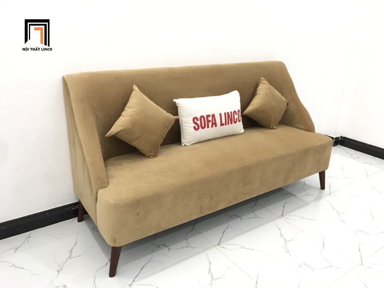  Bộ ghế sofa băng dài vải nhung BL3 Hilo màu be kem đẹp 