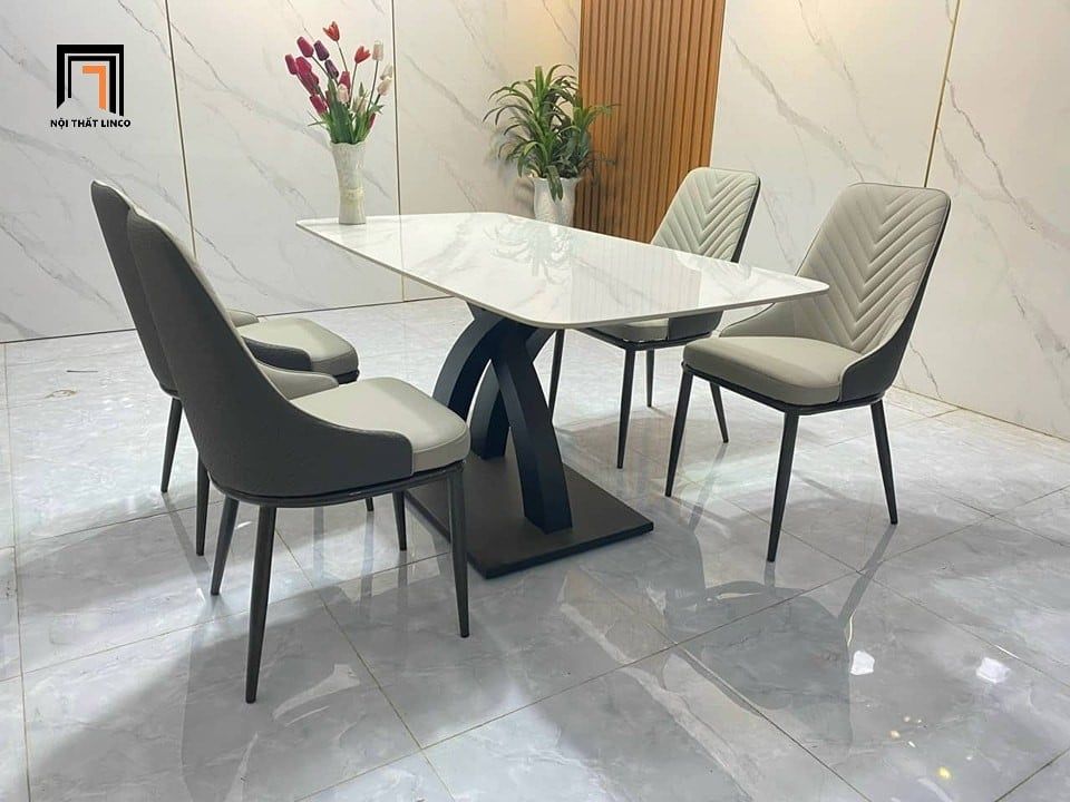  Set bàn ăn 4 chỗ ngồi 19-BAD4-Blacan mặt đá ceramic đẹp 
