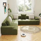  Bộ sofa góc giá rẻ 2m3 x 2m3 GT290 Bram màu xanh lá vải bố 