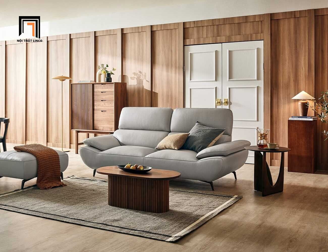  Ghế sofa băng gật gù da màu xám BHQ41 Toledo 1m9 sang trọng 