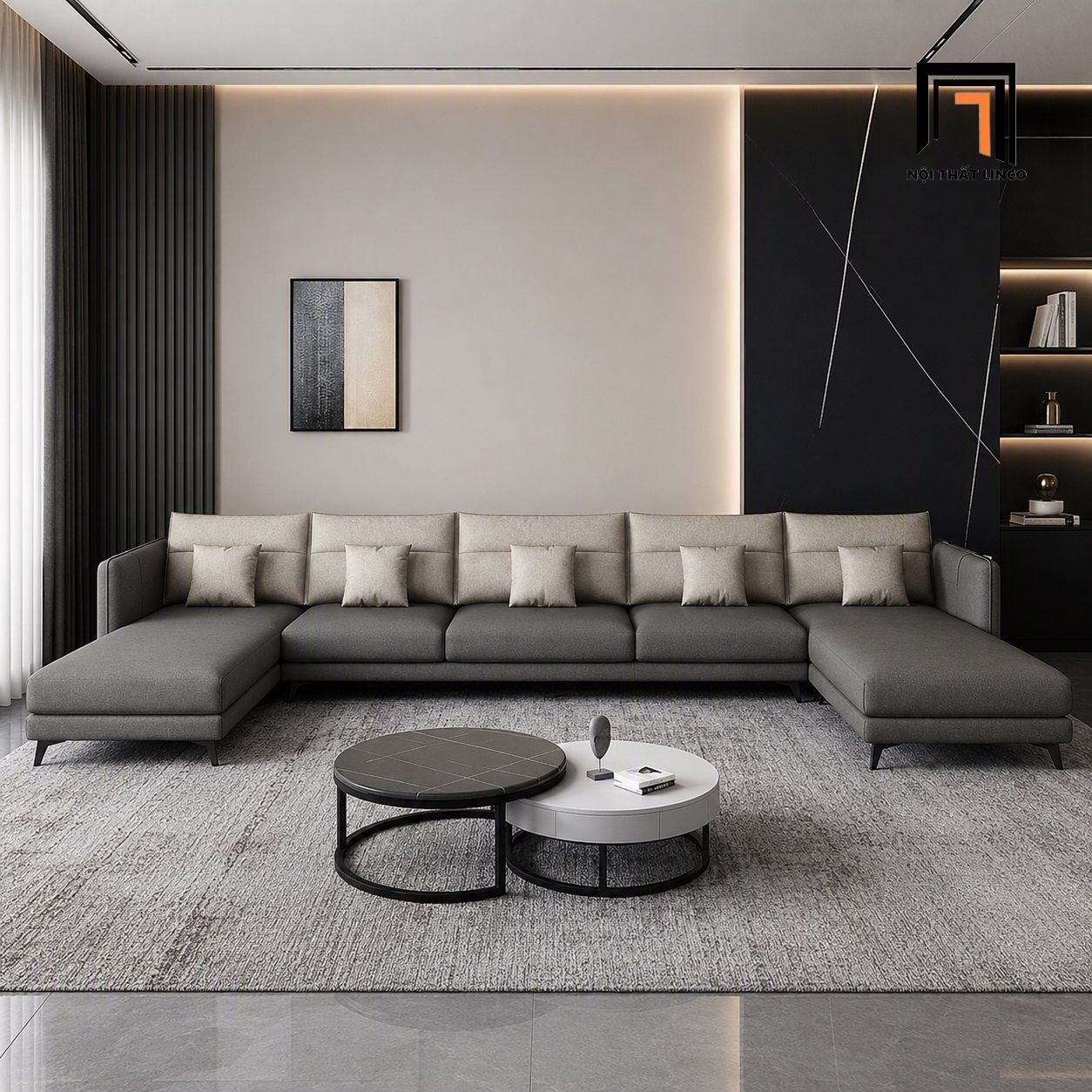  Ghế sofa chữ U UT59 Dadiba 3m2 phối màu vải đẹp mắt 