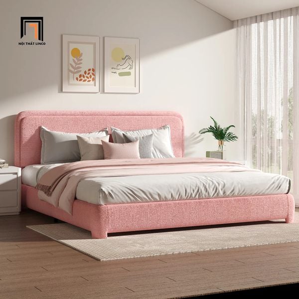 giường, giường ngủ vải nỉ màu hồng