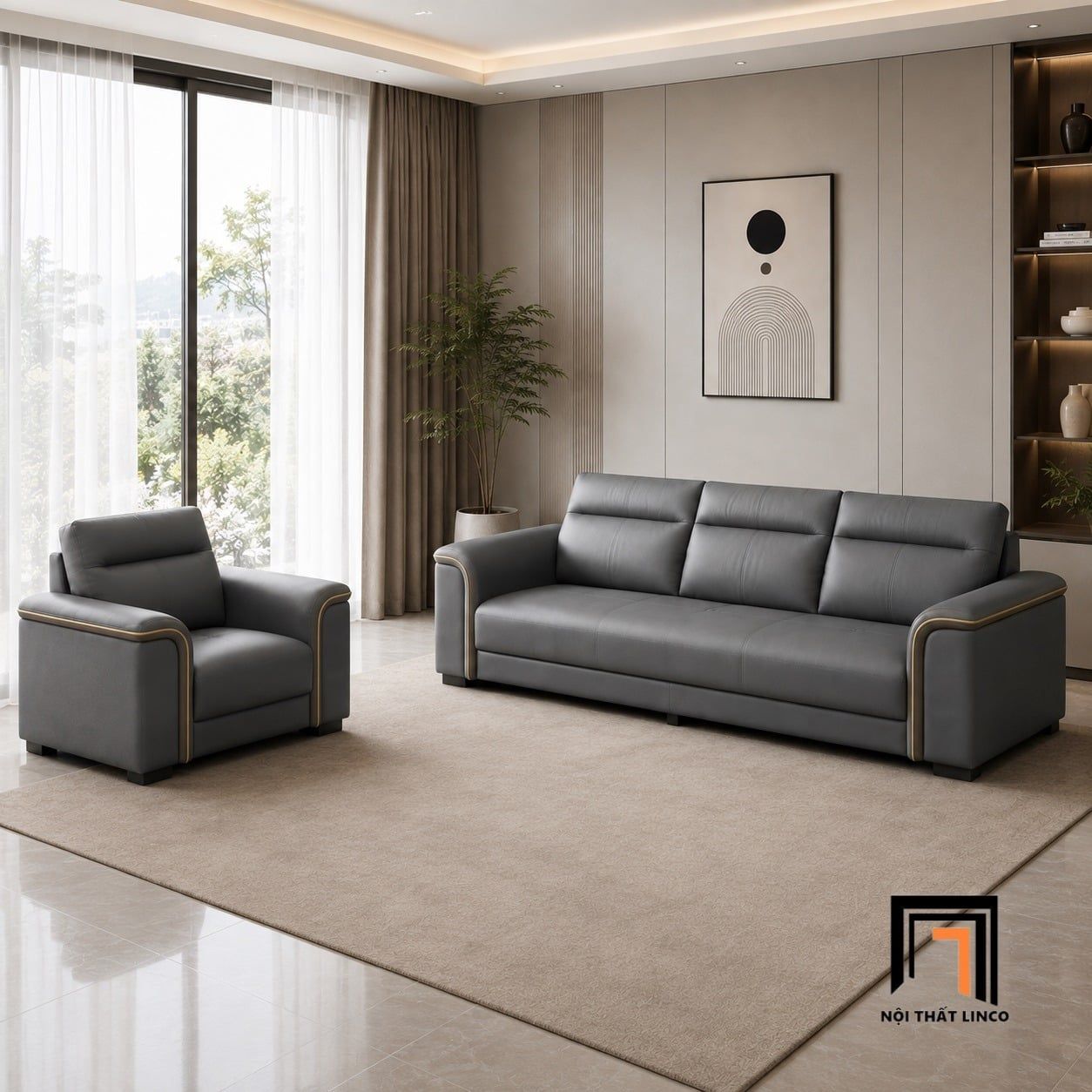  Bộ ghế sofa KT172 Rahan màu xám đậm phong cách hiện đại 