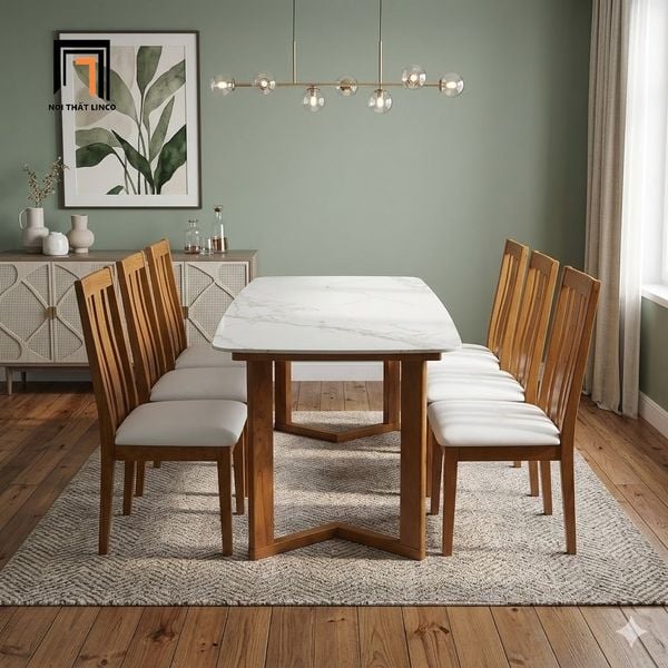 bộ bàn ăn mặt đá 6 ghế