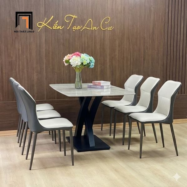 bộ bàn ăn mặt đá ceramic 6 chỗ ngồi