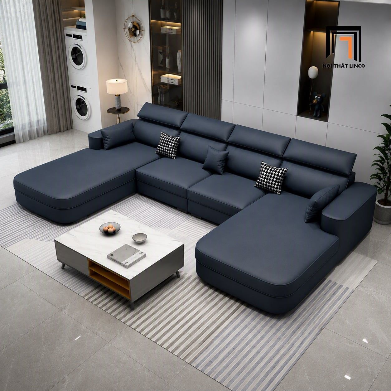  Bộ sofa U UT96 Orden 3m bọc da thiết kế kê đầu tiện nghi 