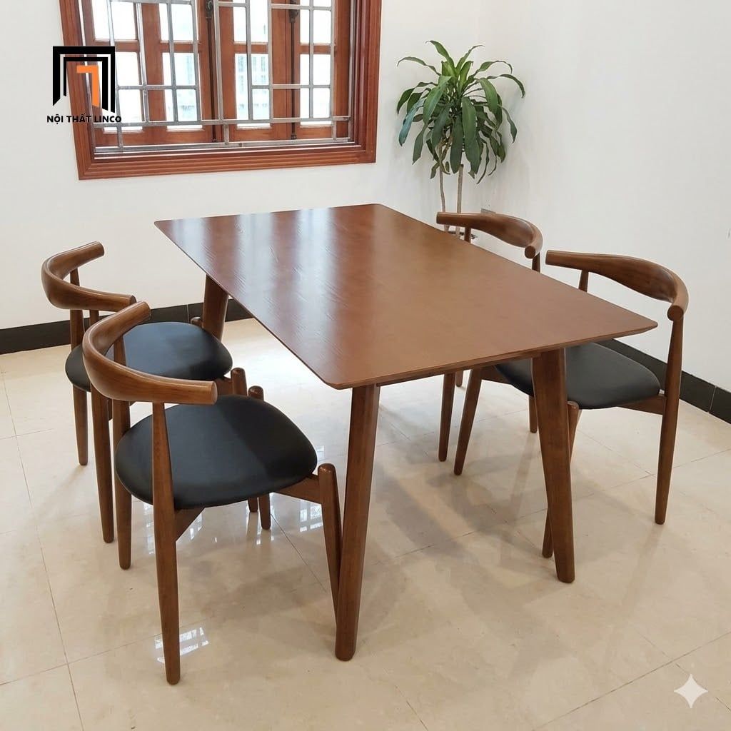  Bộ bàn ăn 4 ghế gỗ sang trọng 24-BAG4-Vernia nệm da giả 