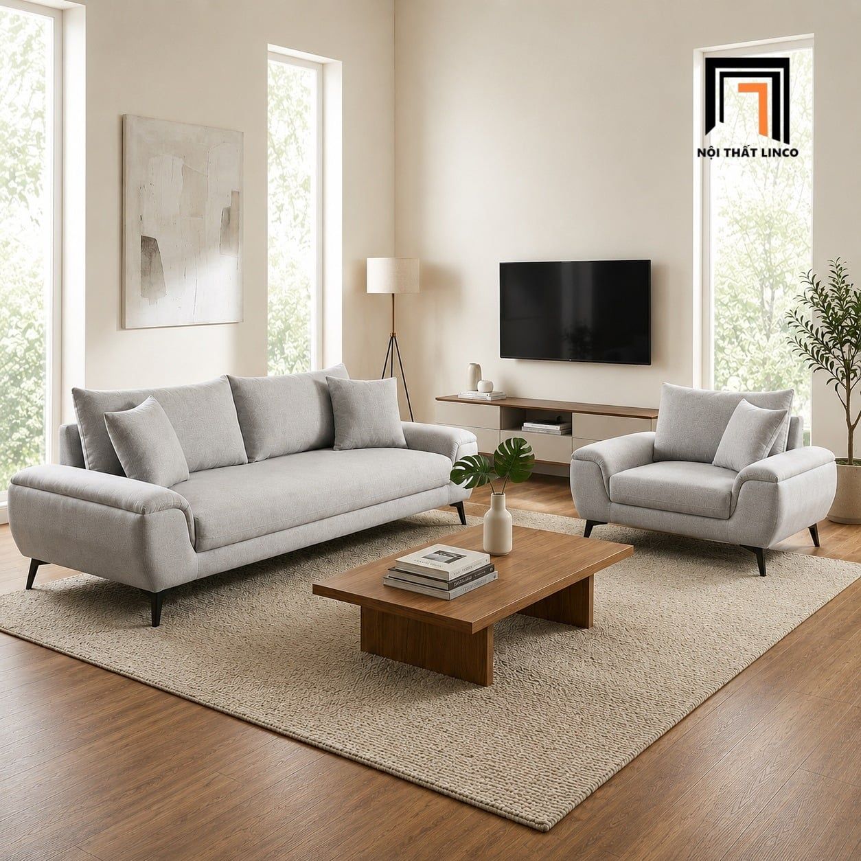  Sofa KT182 Creamy tông xám trắng phù hợp không gian hiện đại 