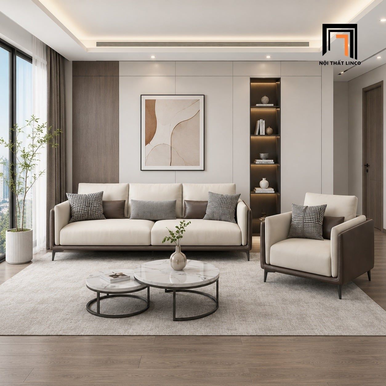  Sofa KT122 Trou bọc da đẹp cho không gian phòng khách 