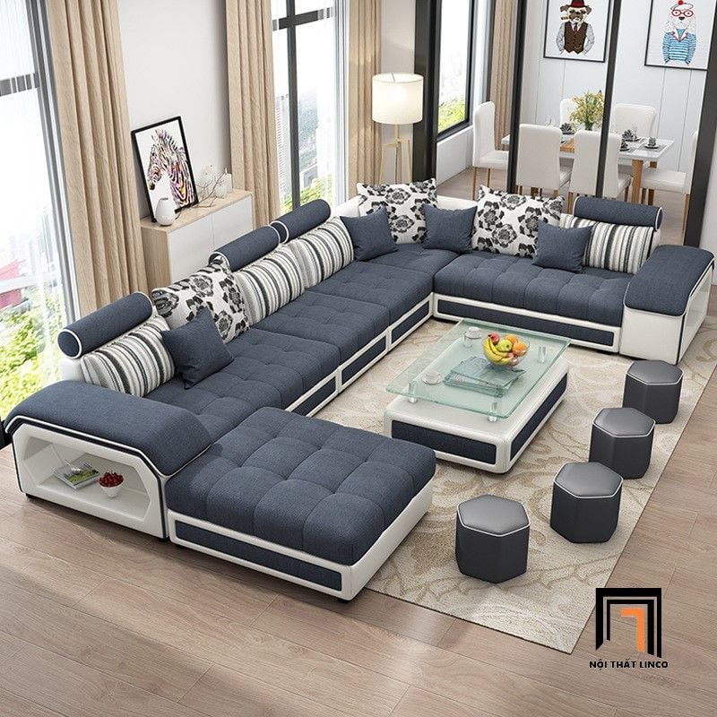  Ghế sofa chữ U UT47 Xert 3m5 bọc vải phối màu đẹp mắt 