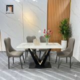  Bộ bàn ghế ăn chữ V hiện đại 14-BAD4-Grever mặt đá ceramic 