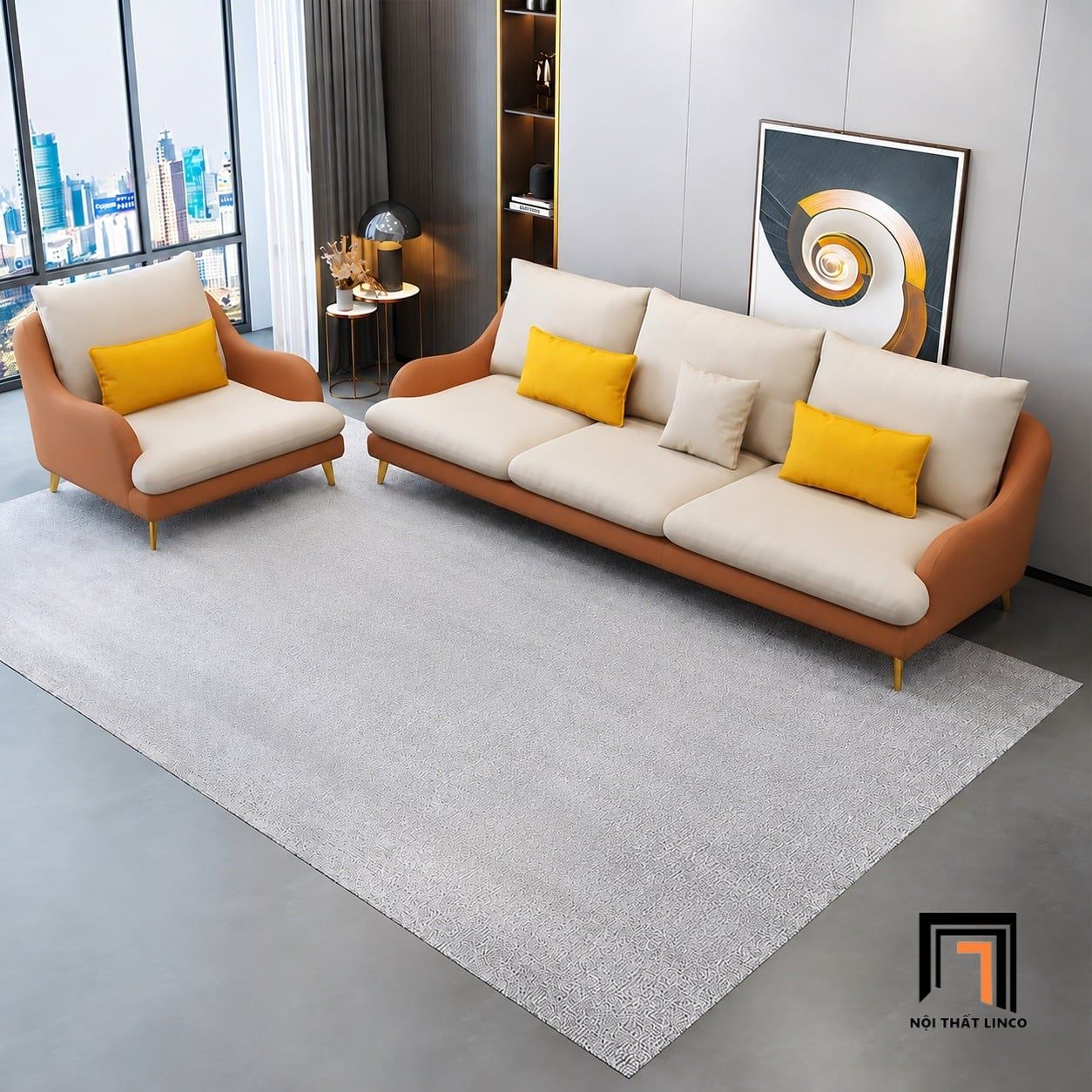  Sofa KT103 Yank phối màu vải nỉ hiện đại cho phòng khách 