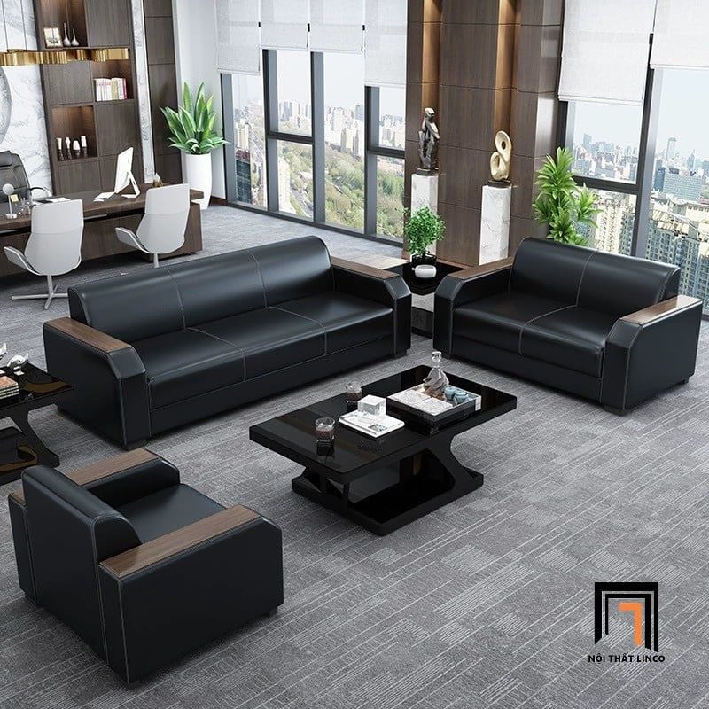  Bộ ghế sofa văn phòng tiếp khách KT168 Sirr da Pu màu đen 