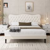  Giường ngủ màu đen vải nhung GN92 Bignell đính nút đồng đẹp 