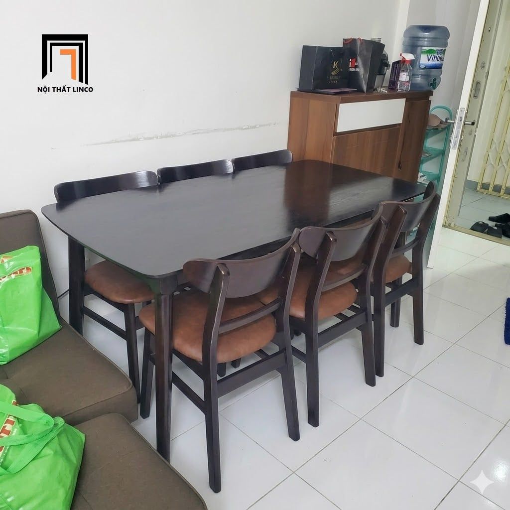  Set bàn ăn 6 ghế ngồi giá rẻ 12-BAG6-Poplar màu nâu đậm 