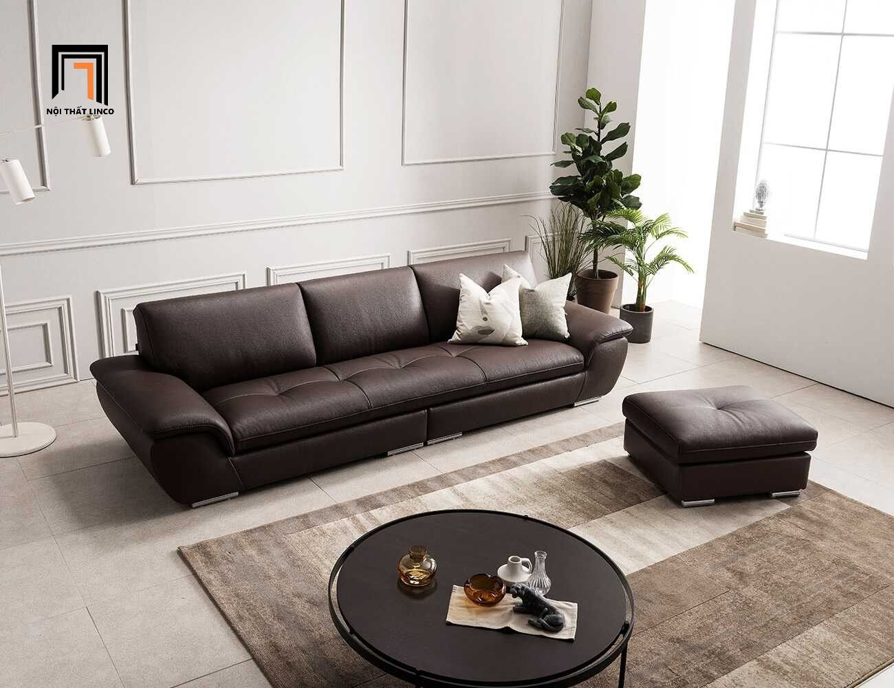  Ghế sofa băng da màu nâu đậm BHQ39 Chore 2m5 sang trọng 