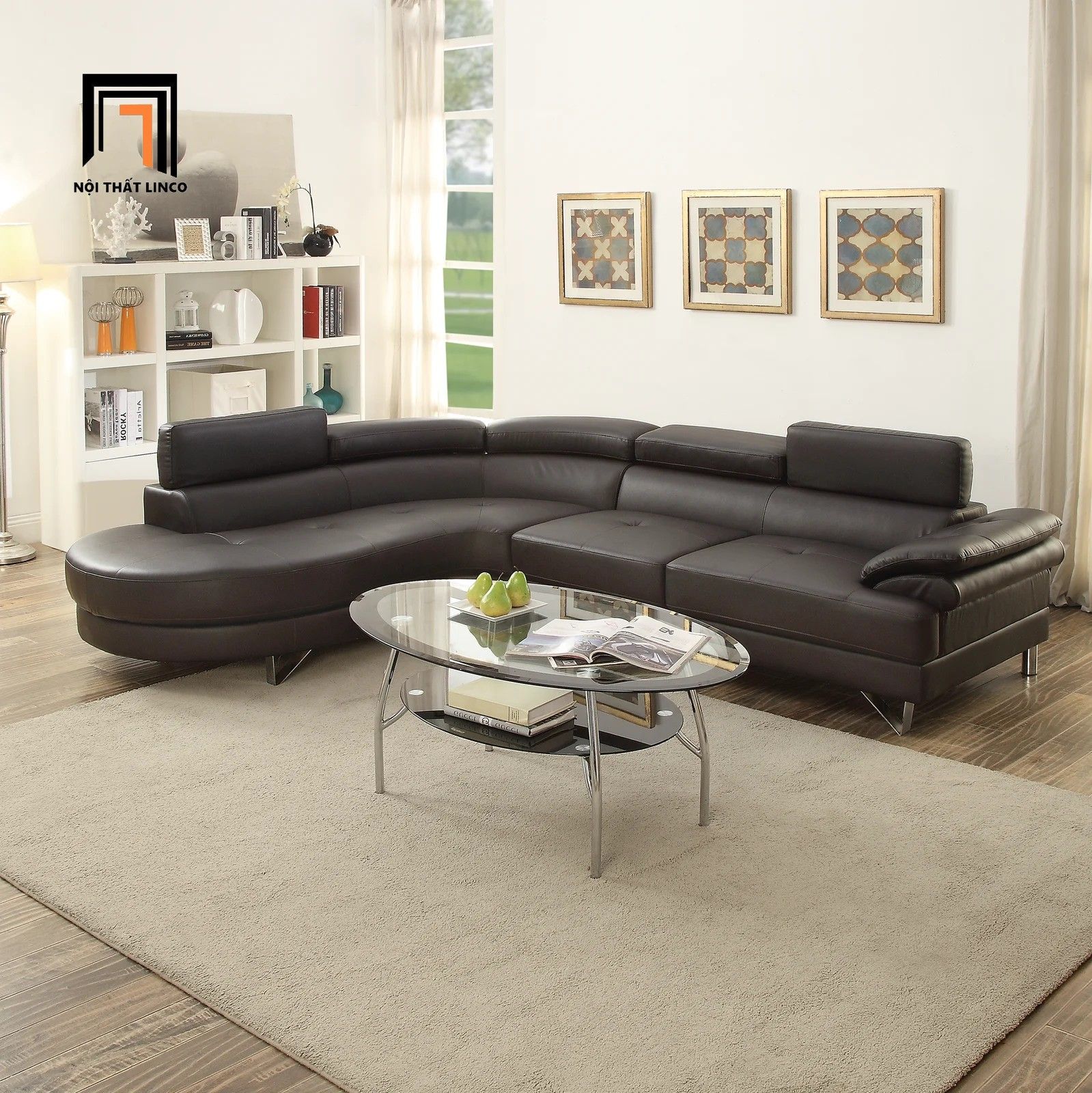  Bộ ghế sofa góc sang trọng GT26 Derang 2m5 x 2m màu nâu đậm 