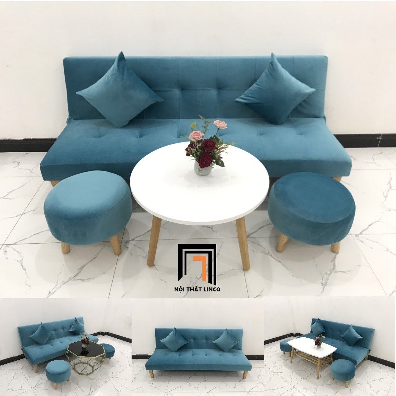  Bộ ghế sofa giường xanh dương GBL1 dài 1m7 phòng khách nhỏ 