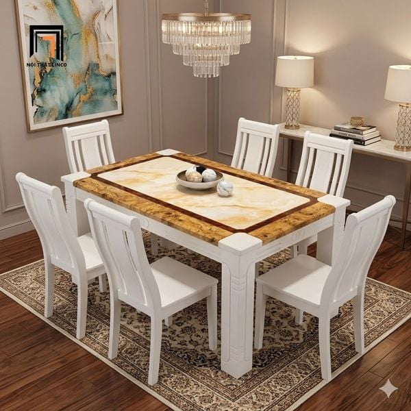 bộ bàn ăn đá chữ nhật sang trọng