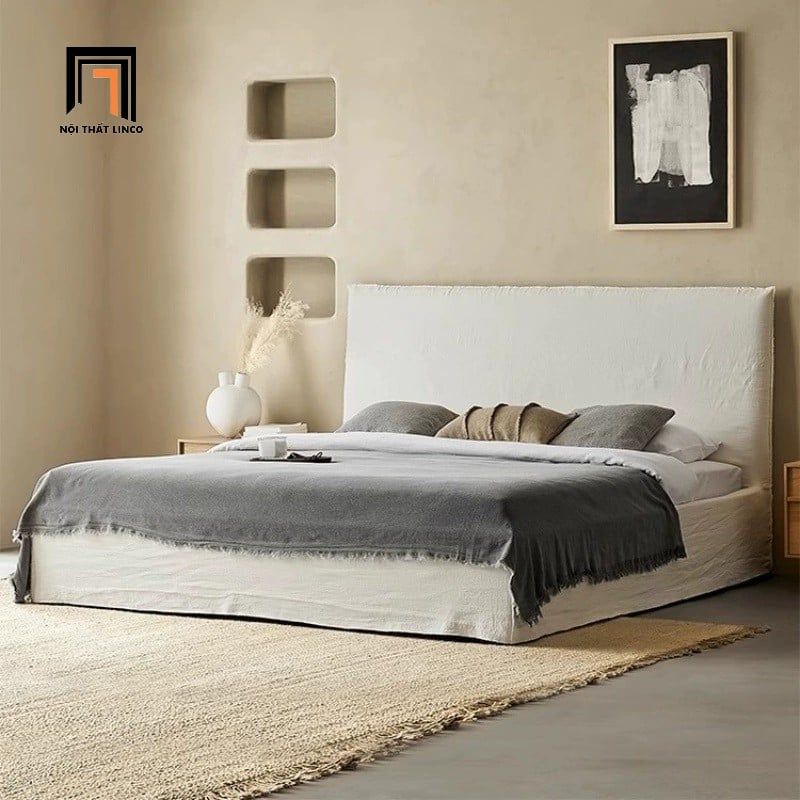  Giường ngủ bọc vải xám trắng GN87 Blackarg 1m6 x 2m giá rẻ 