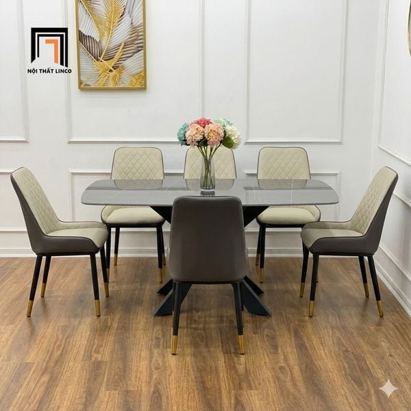 bộ bàn ăn đá ceramic 6 chỗ