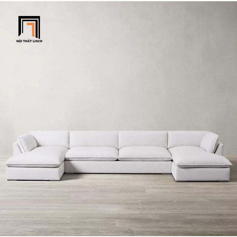  Sofa chữ U vải nhung trắng UT45 Jodar 3m x 1m6 hiện đại 