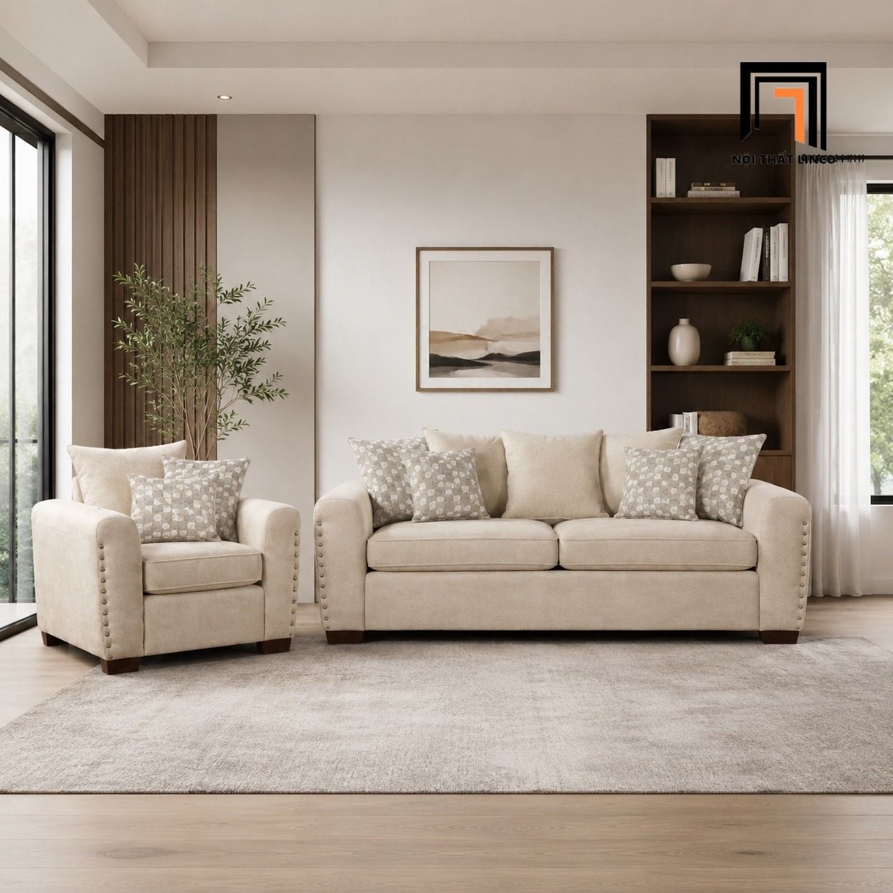  Bộ ghế sofa gia đình sang trọng KT158 Ebern đính nút đồng nổi 