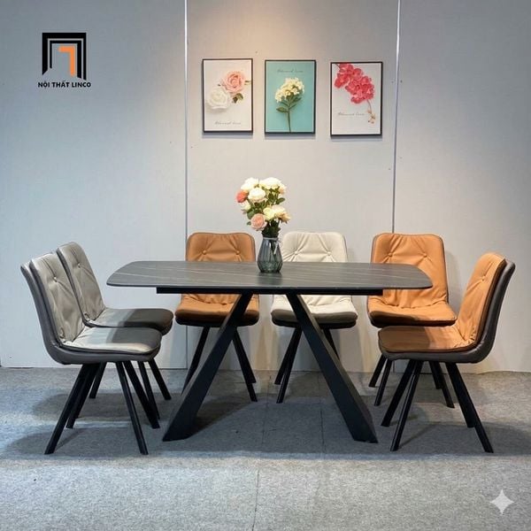 bộ bàn ăn đá ceramic kiểu dáng hiện đại