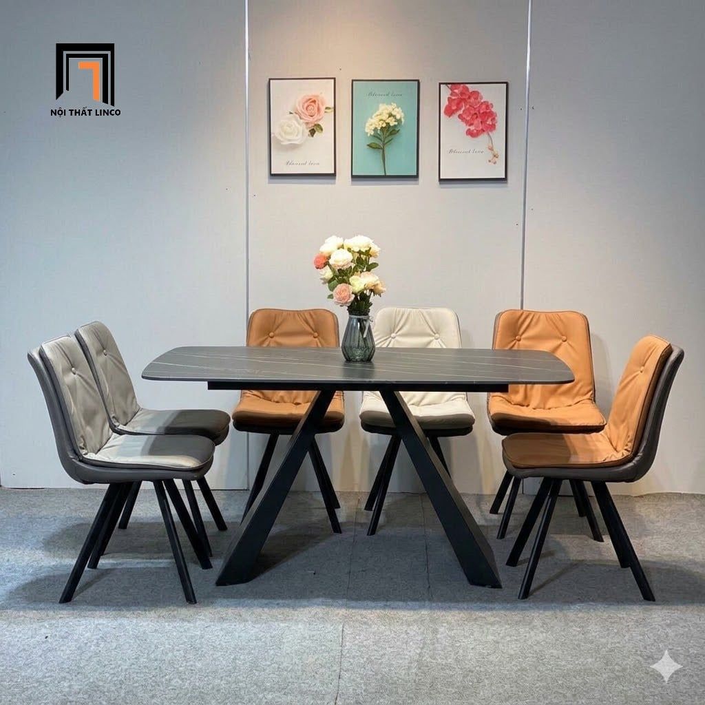  Set bàn ghế ăn hiện đại 35-BAD6-Yorking 6 ghế da giả cao cấp 