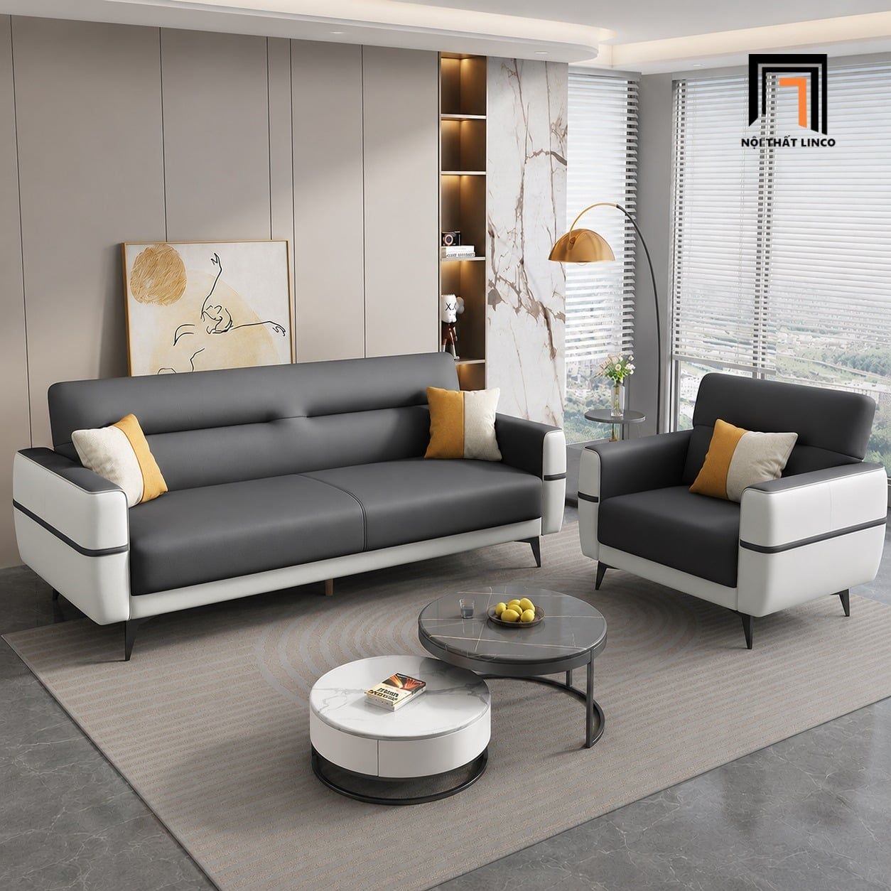  Sofa phòng khách KT186 Uniao phối màu da phong cách trẻ trung 