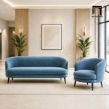  Bộ ghế sofa KT155 Viv nhung xanh dương kiểu dáng cong đẹp 