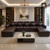  Ghế sofa chữ U UT81 Bruin 3m3 da nâu đậm tựa đầu gật gù 