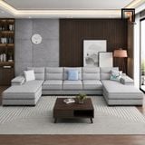  Bộ sofa U vải nỉ UT71 Ammo 3m4 màu xám trắng sang trọng 