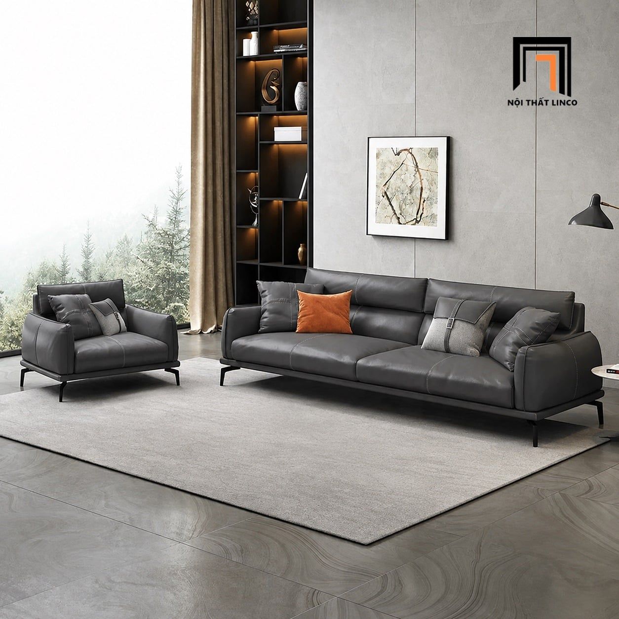  Bộ sofa phòng khách KT169 Taun màu đen chống trầy 