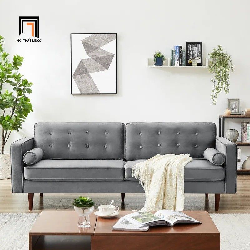  Sofa băng hiện đại BT2 Lude dài 1m9 đính nút chân gỗ cao su 